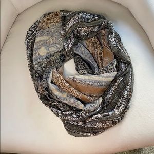 Double Patterned Black and Gold Infinity Scarf